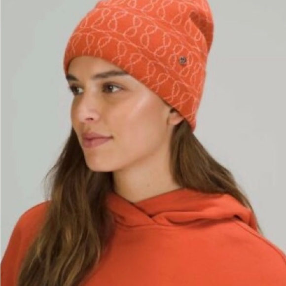 lululemon athletica Accessories - Lululemon Women’s Warm Revelation Orange Wool Blend Logo Beanie